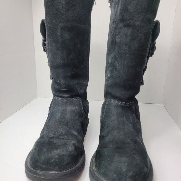 UGG Australia Women's 1895 Retro Cargo Tall Zip Black Sheepskin Boots Size 7 - Picture 2 of 9